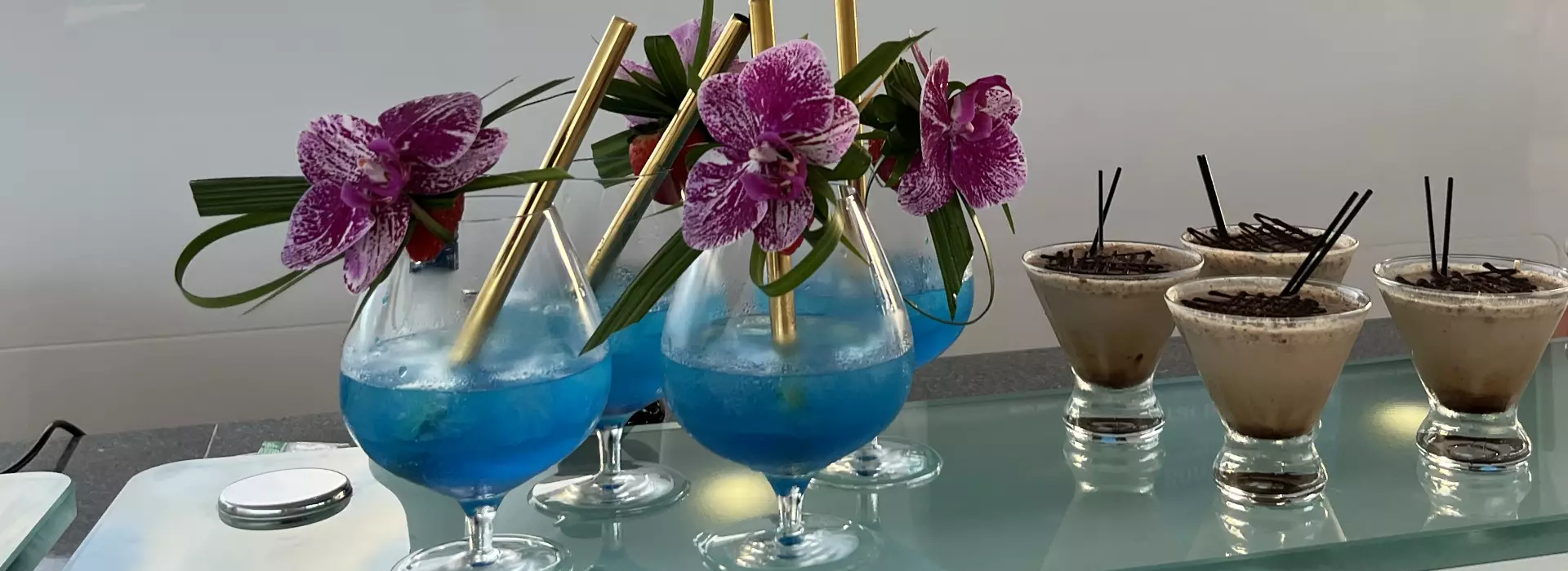 Blue exotic cocktails on a yacht boat charter holiday